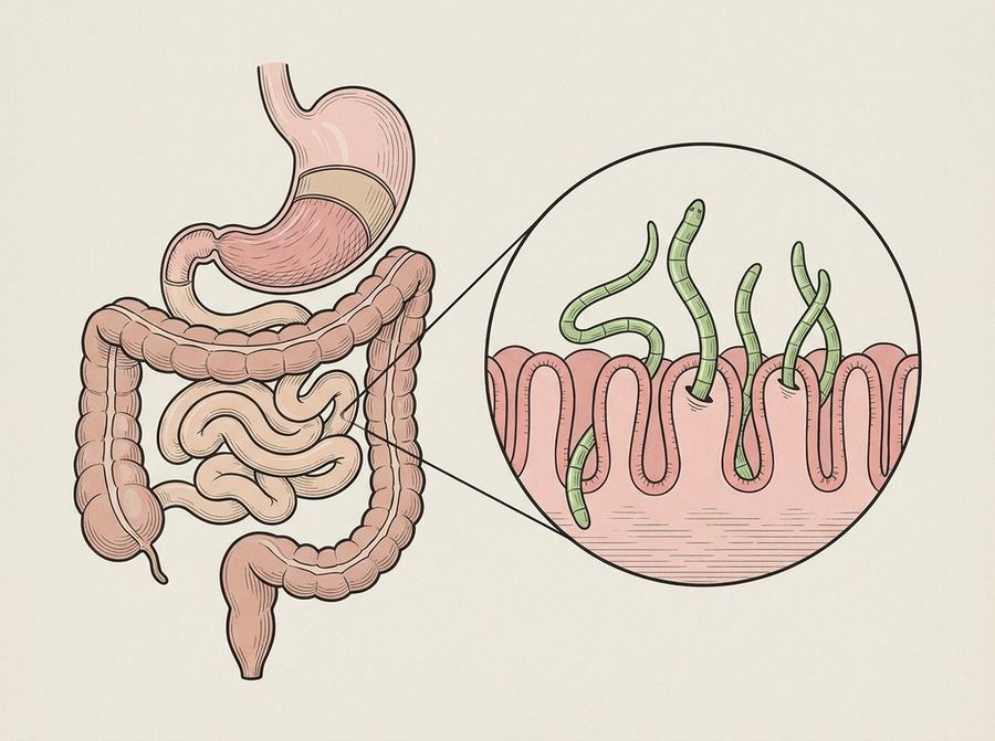 Schematic illustration: residents in the gut wall
