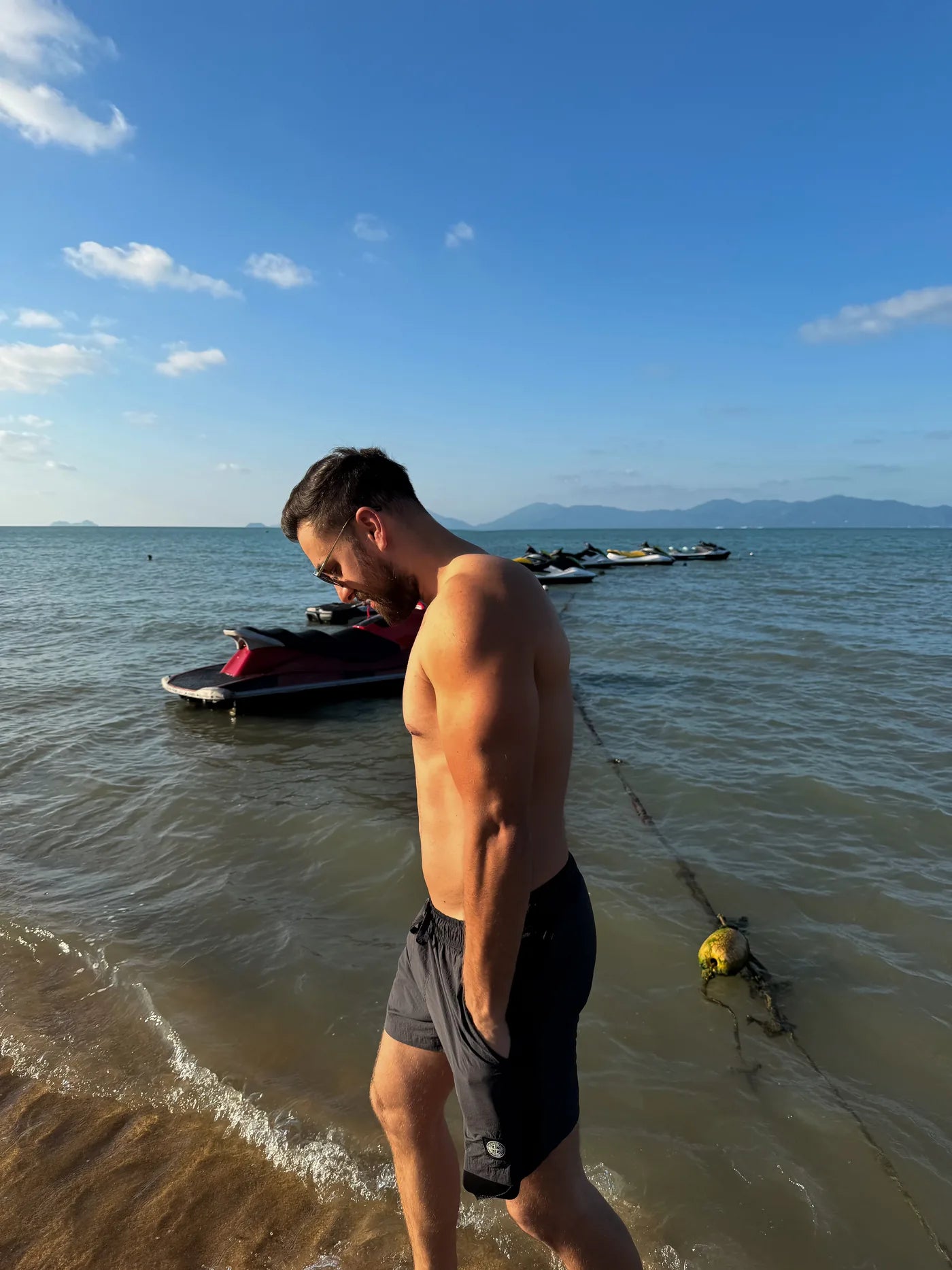 Faheem after: beach, defined body
